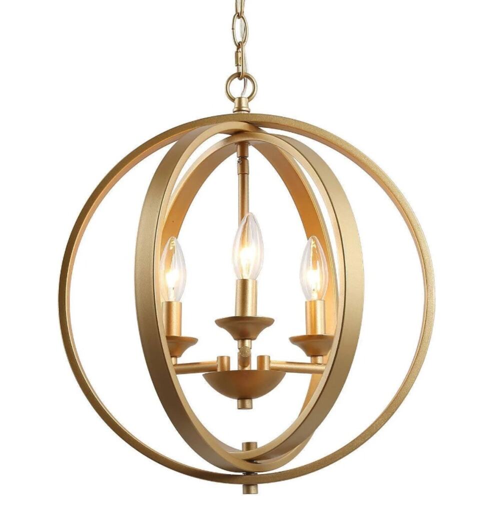 LNC Theophanis 3-Light Small Gold Chandelier NEW light hanging sphere globe